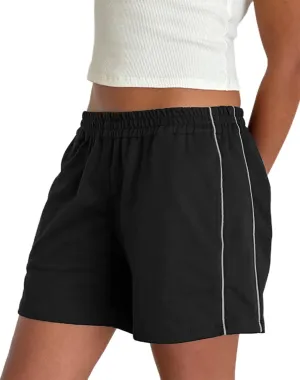UAURORAO Women Striped Athletic Shorts Elastic Waist Side Stripe Casual Shorts Loose Patchwork Workout Sweat Shorts
