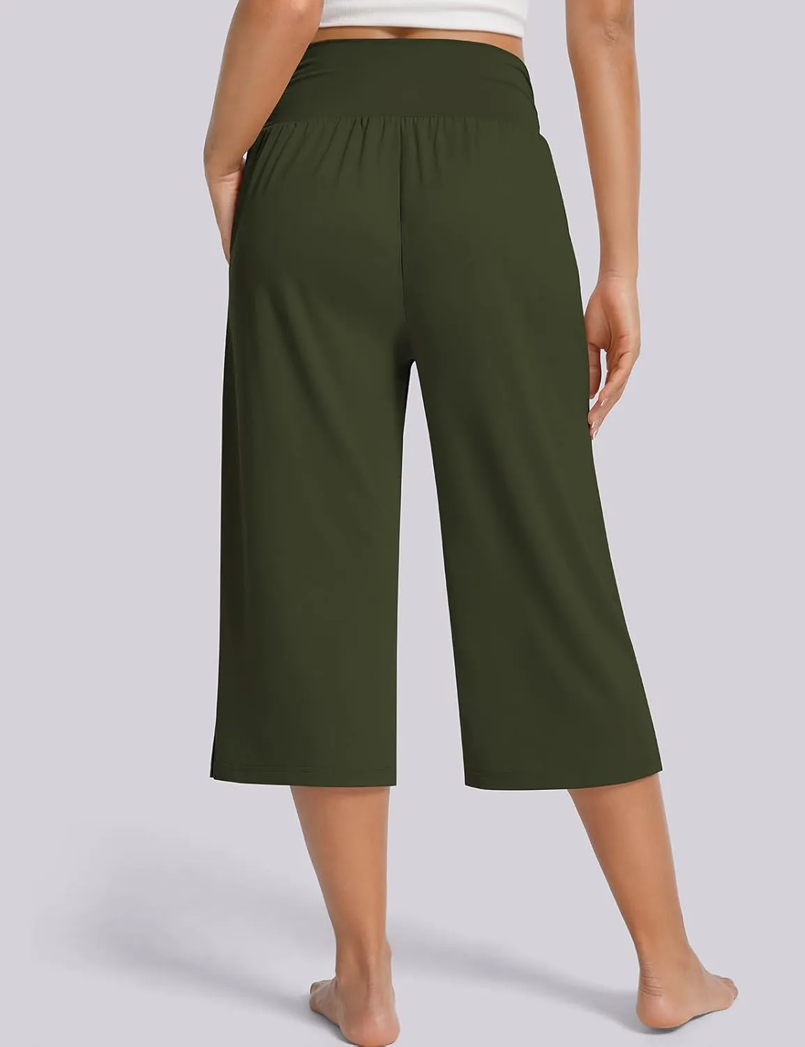 UEU Women's Summer Capris Yoga Pants for Women High Waisted Casual Wide Leg Loose Soft Pajamas with Pockets