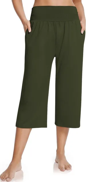 UEU Women's Summer Capris Yoga Pants for Women High Waisted Casual Wide Leg Loose Soft Pajamas with Pockets
