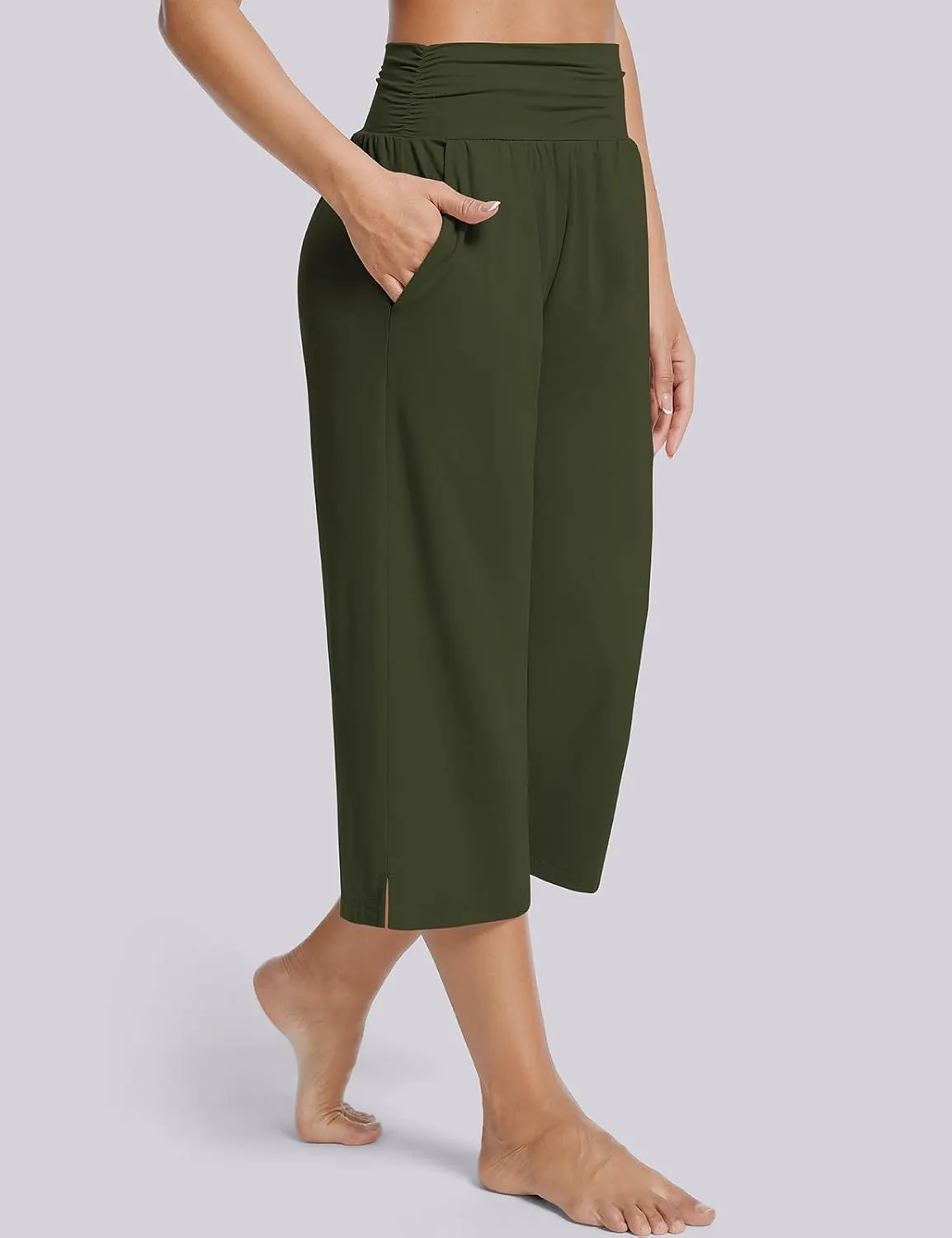 UEU Women's Summer Capris Yoga Pants for Women High Waisted Casual Wide Leg Loose Soft Pajamas with Pockets