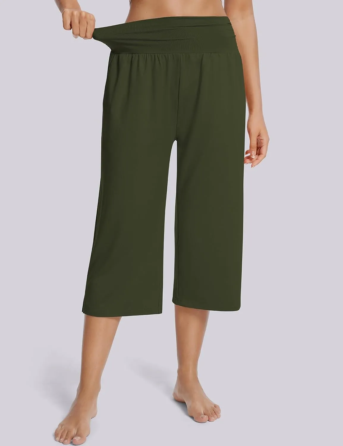 UEU Women's Summer Capris Yoga Pants for Women High Waisted Casual Wide Leg Loose Soft Pajamas with Pockets