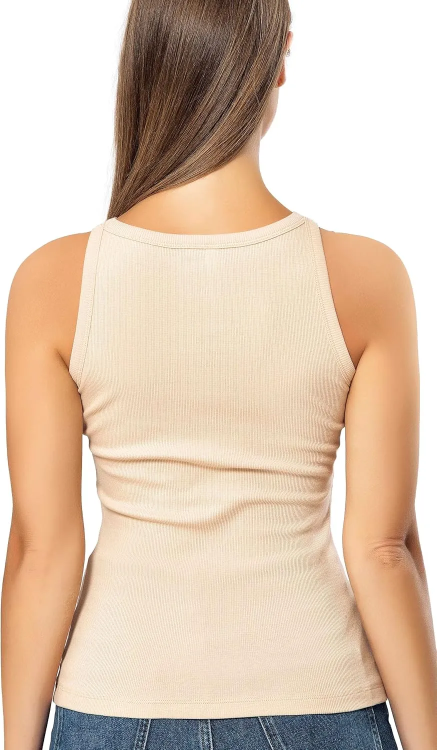 VAVONNE High Neck Tank Tops for Women, Ribbed Cotton Stretch Camisole Shirts