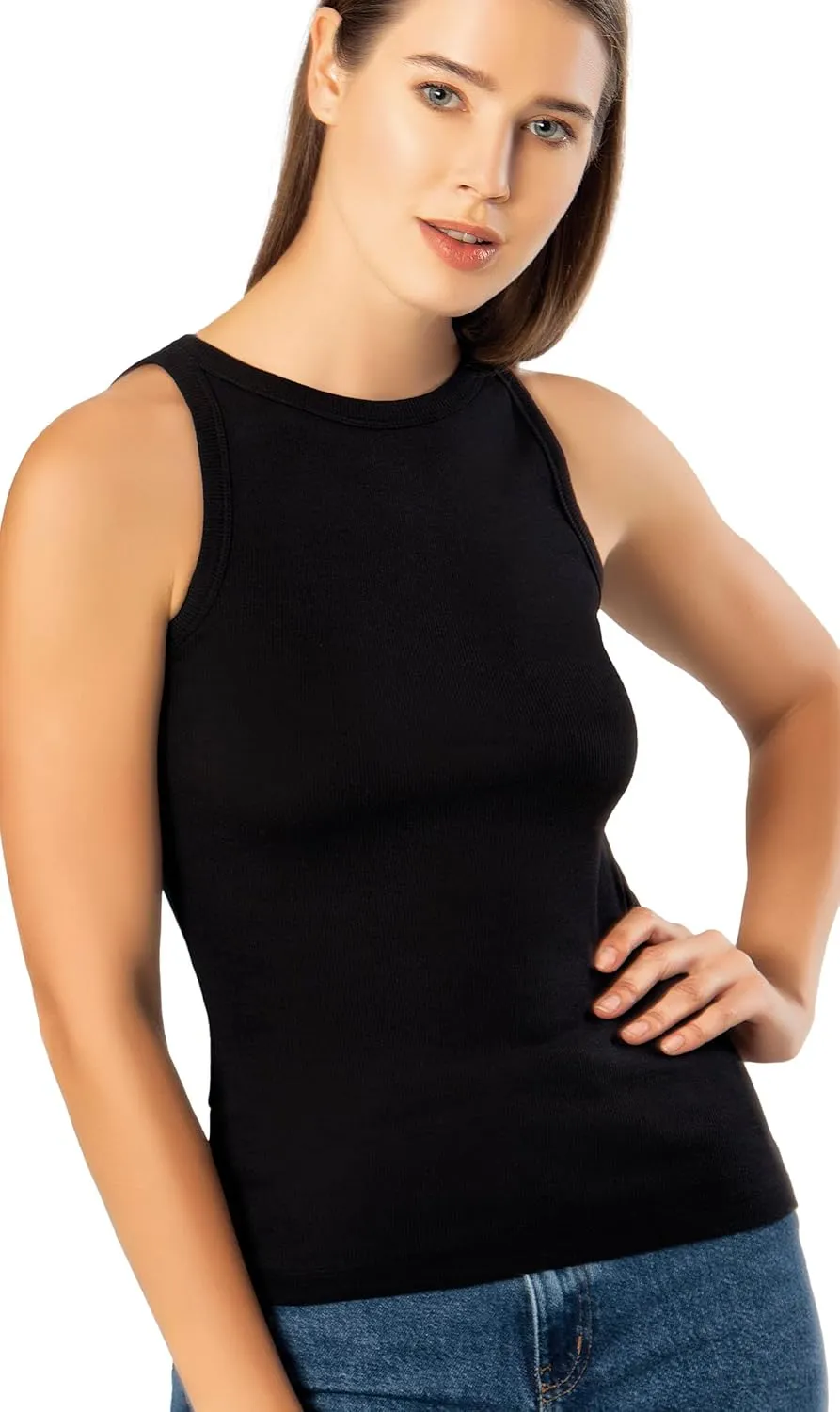 VAVONNE High Neck Tank Tops for Women, Ribbed Cotton Stretch Camisole Shirts