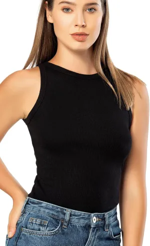 VAVONNE High Neck Tank Tops for Women, Ribbed Cotton Stretch Camisole Shirts