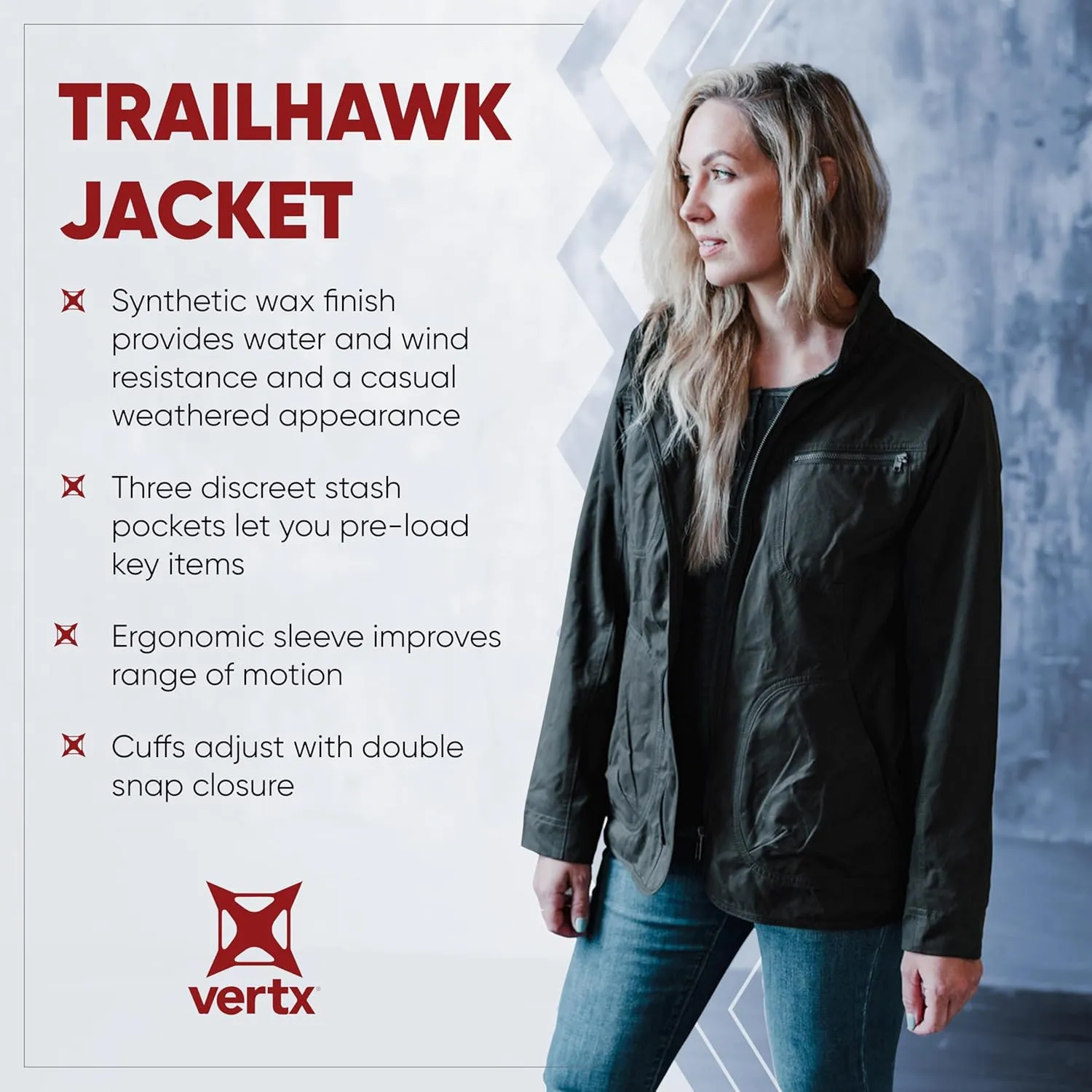 Vertx Women's Trailhawk Tactical, Military Gear for Concealed Carry, Water and Wind Resistant, Wax Zip Up Jacket with Pockets