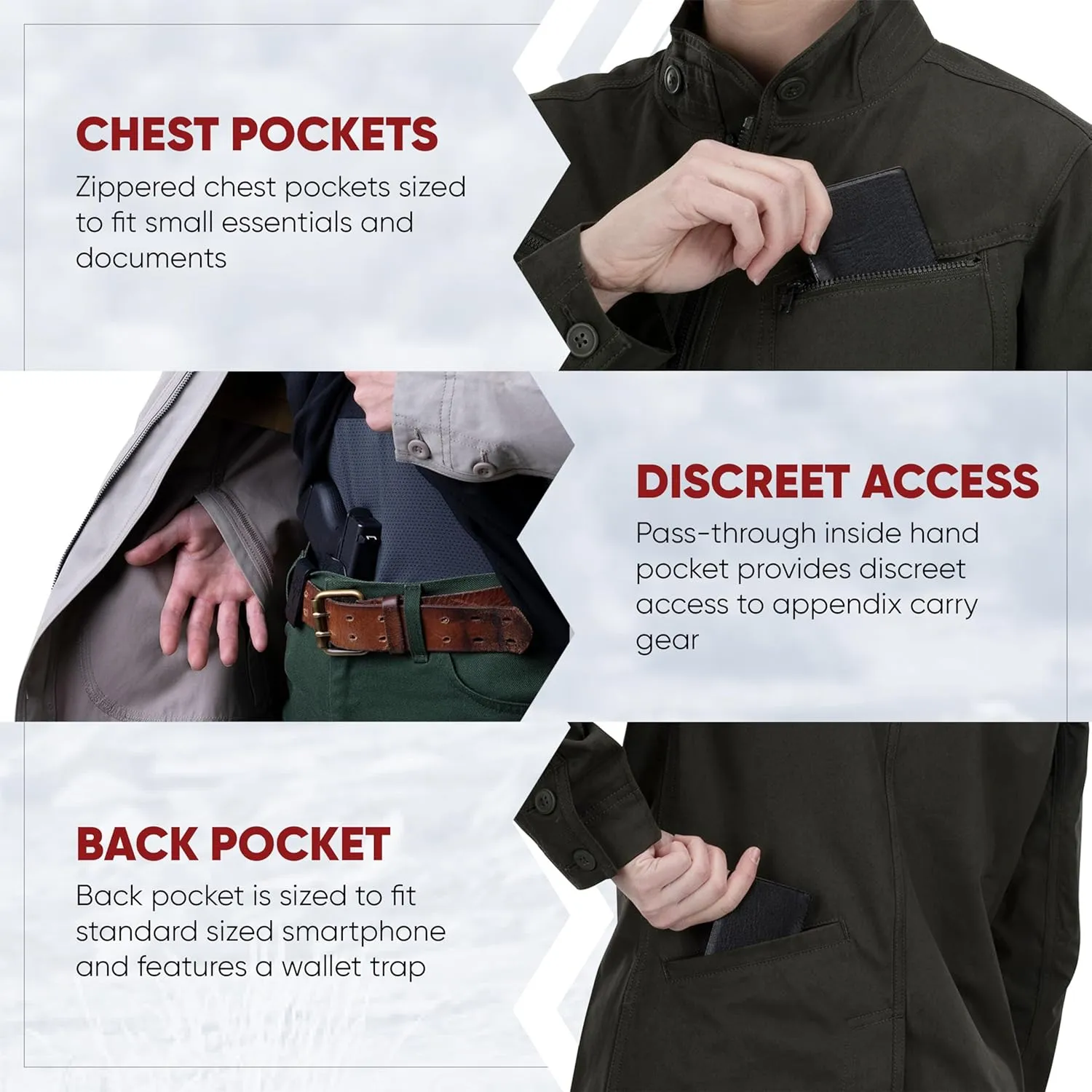Vertx Women's Trailhawk Tactical, Military Gear for Concealed Carry, Water and Wind Resistant, Wax Zip Up Jacket with Pockets