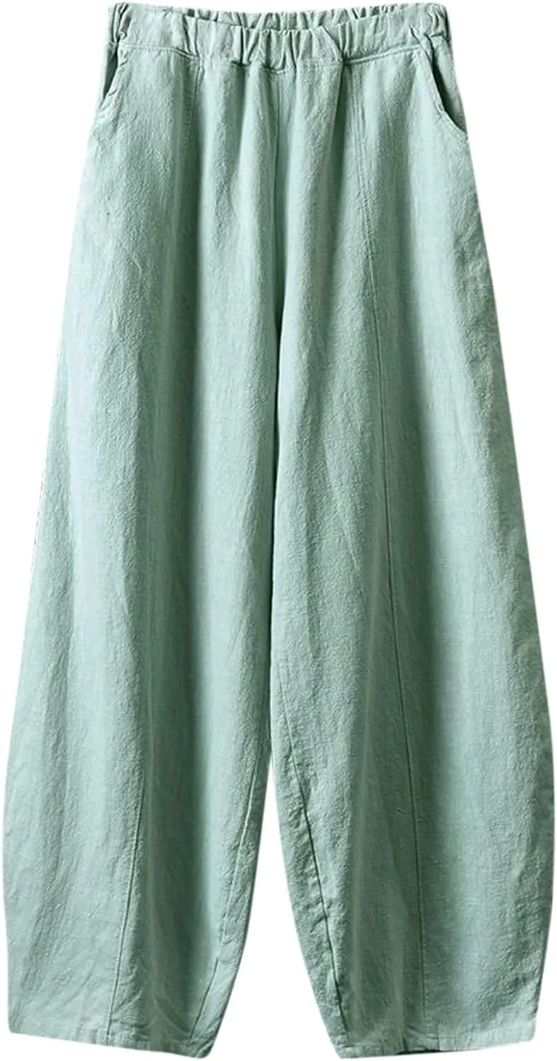 Vintage Wide Leg Work Cotton Spring Fashion Trends Lightweight WomenS Casual Pants Loose Fit Boho Pants Petite Linen