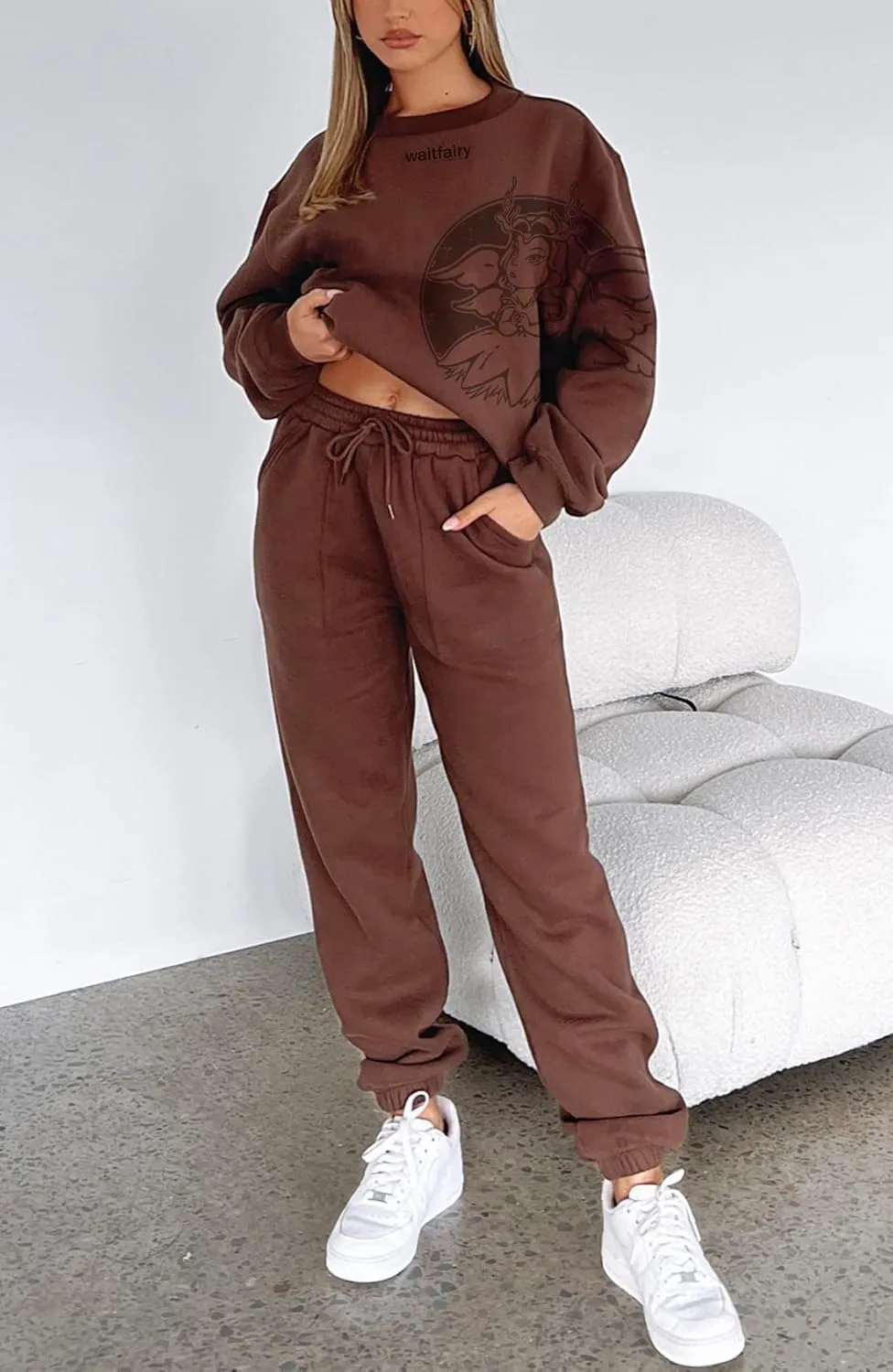 Waitfairy Women's Winter Fleece Sweatpants Casual Comfy High Waisted Workout Cinch Bottom Joggers Pants with Pocket