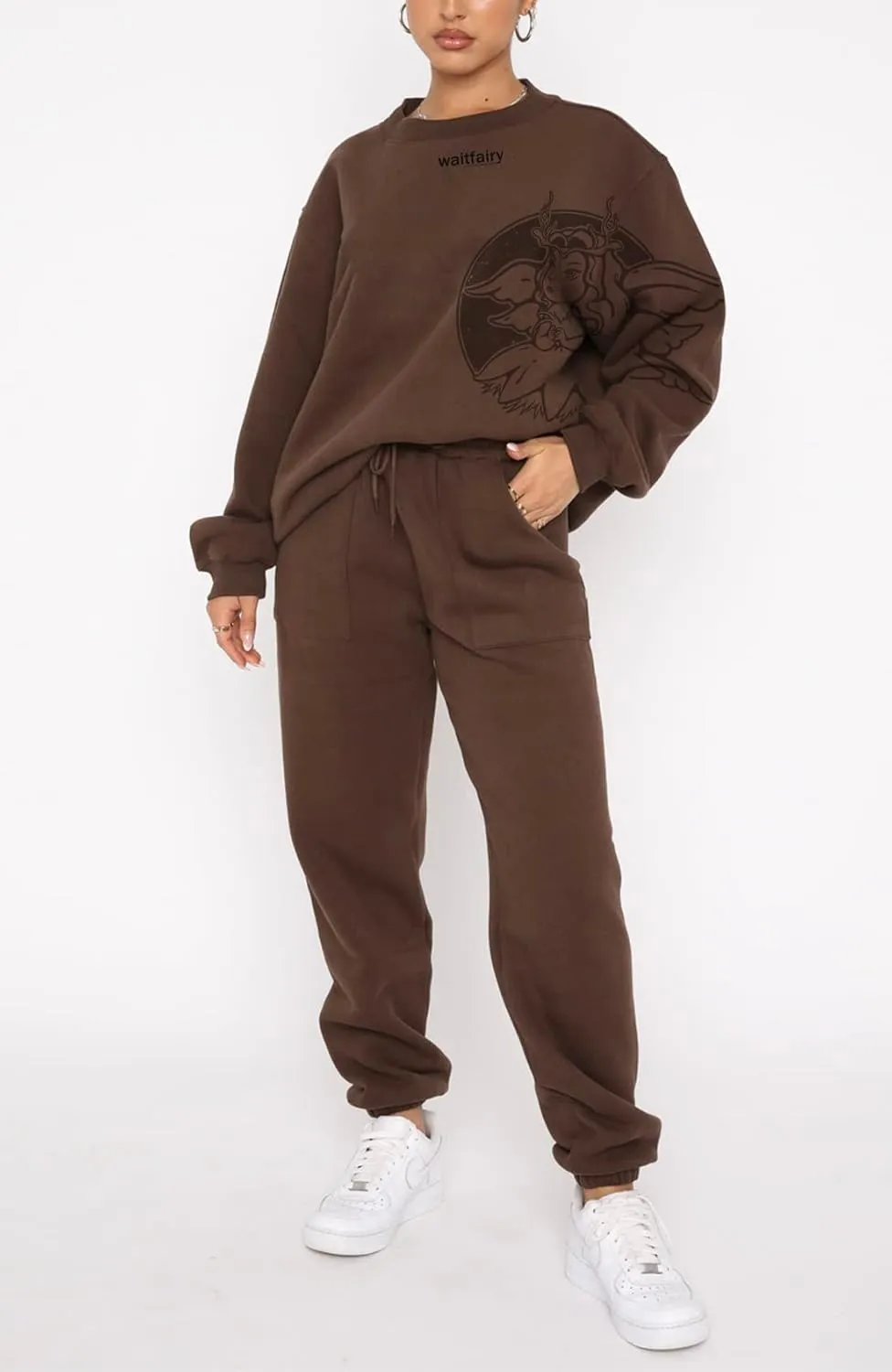 Waitfairy Women's Winter Fleece Sweatpants Casual Comfy High Waisted Workout Cinch Bottom Joggers Pants with Pocket