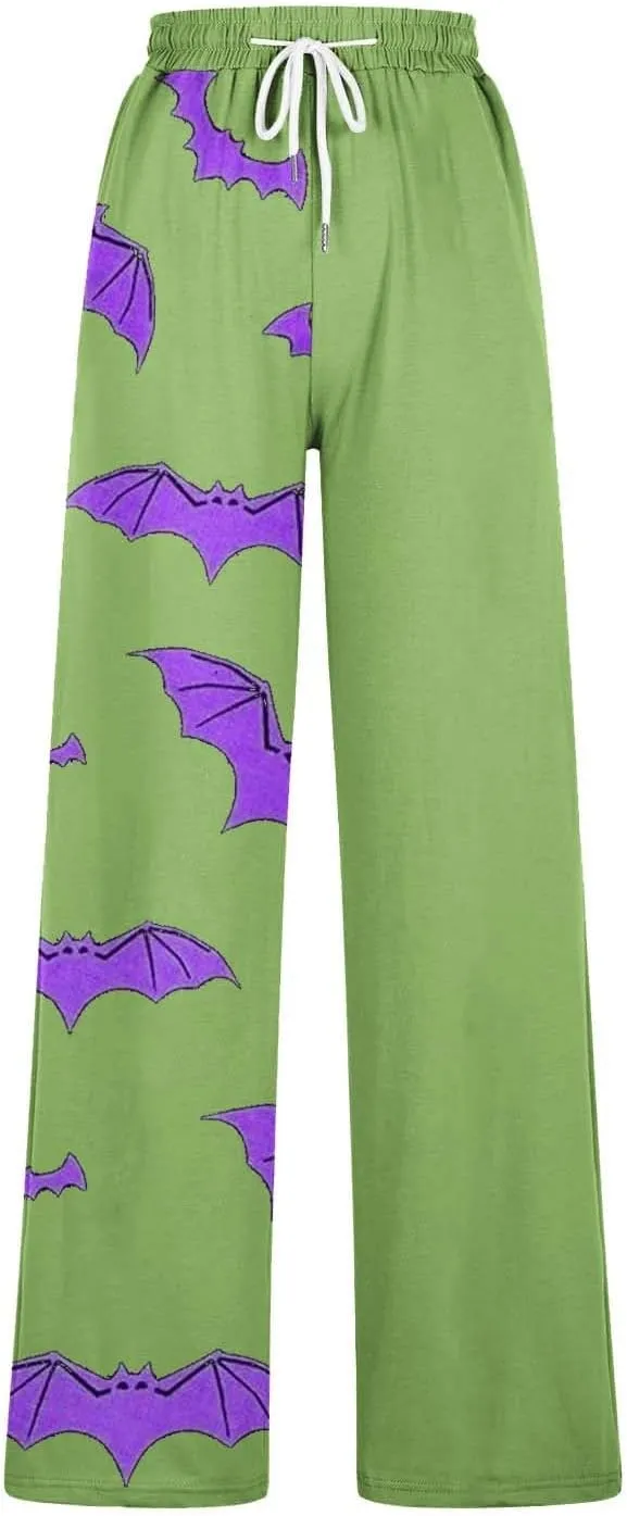 Wide Leg Athletic Fit Lounge Print Wide Leg Joggers Elastic High Waist Pants with Pockets Fleece Lined Joggers Baggy