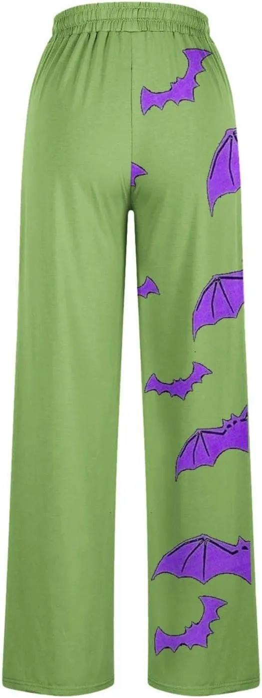 Wide Leg Athletic Fit Lounge Print Wide Leg Joggers Elastic High Waist Pants with Pockets Fleece Lined Joggers Baggy
