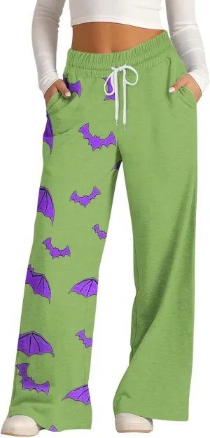 Wide Leg Athletic Fit Lounge Print Wide Leg Joggers Elastic High Waist Pants with Pockets Fleece Lined Joggers Baggy