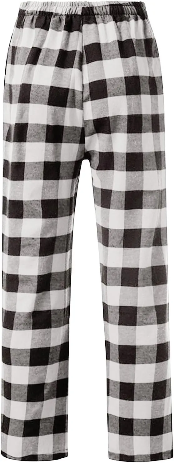 Wide Leg Pants for Women Plaid Mid Rise Elastic Waist Trousers Loose Casual Gingham Straight Palazzo Loungewear Pants