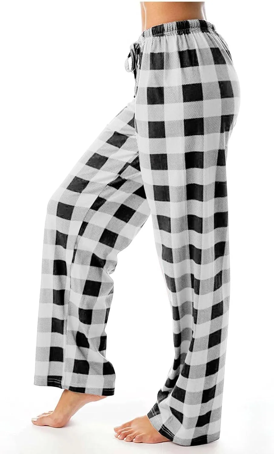 Wide Leg Pants for Women Plaid Mid Rise Elastic Waist Trousers Loose Casual Gingham Straight Palazzo Loungewear Pants