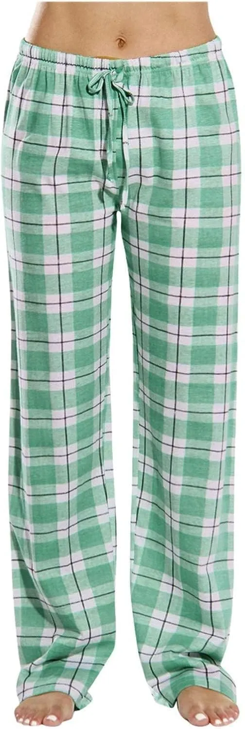 Wide Leg Pants for Women Plaid Mid Rise Elastic Waist Trousers Loose Casual Gingham Straight Palazzo Loungewear Pants