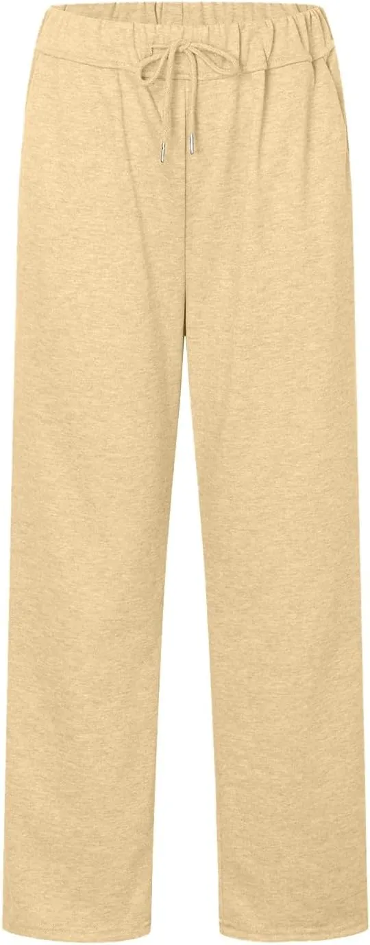 Wide Leg Sweatpants Women Y2k Baggy High Waisted Fleece Lined Joggers Casual Comfy Solid Sweat Pants with Pockets