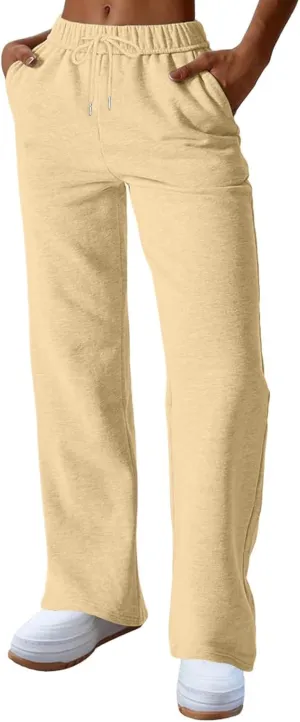 Wide Leg Sweatpants Women Y2k Baggy High Waisted Fleece Lined Joggers Casual Comfy Solid Sweat Pants with Pockets