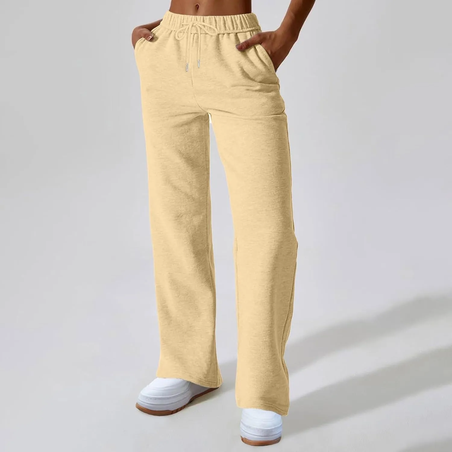 Wide Leg Sweatpants Women Y2k Baggy High Waisted Fleece Lined Joggers Casual Comfy Solid Sweat Pants with Pockets