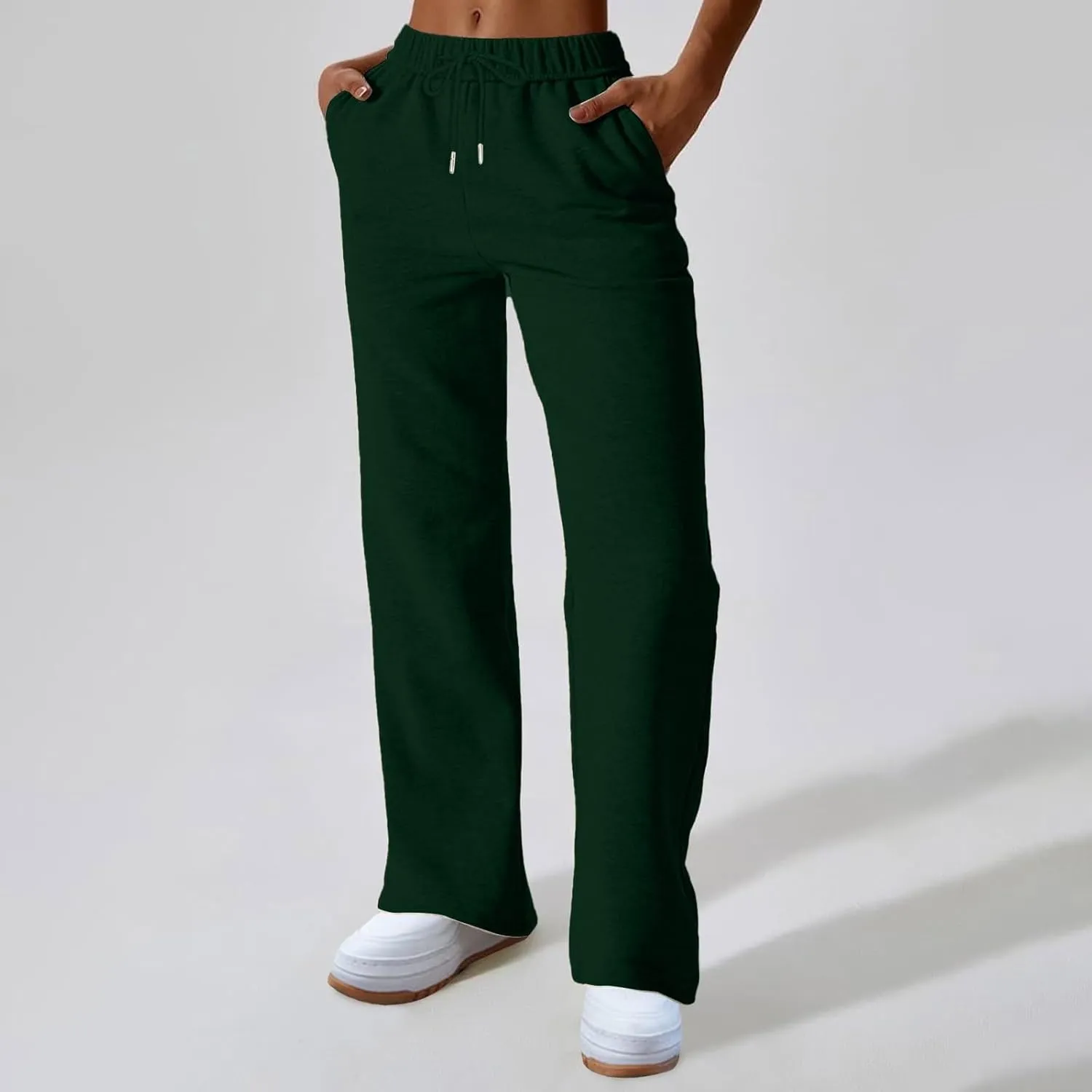 Wide Leg Sweatpants Women Y2k Baggy High Waisted Fleece Lined Joggers Casual Comfy Solid Sweat Pants with Pockets