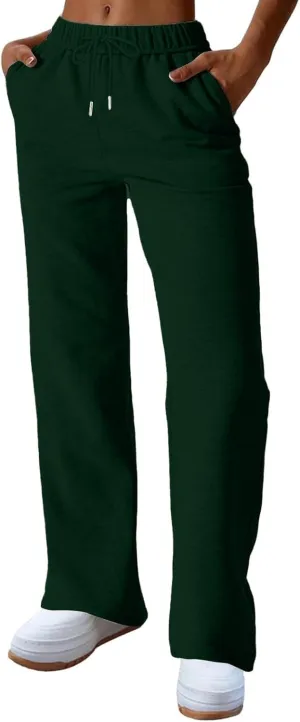 Wide Leg Sweatpants Women Y2k Baggy High Waisted Fleece Lined Joggers Casual Comfy Solid Sweat Pants with Pockets