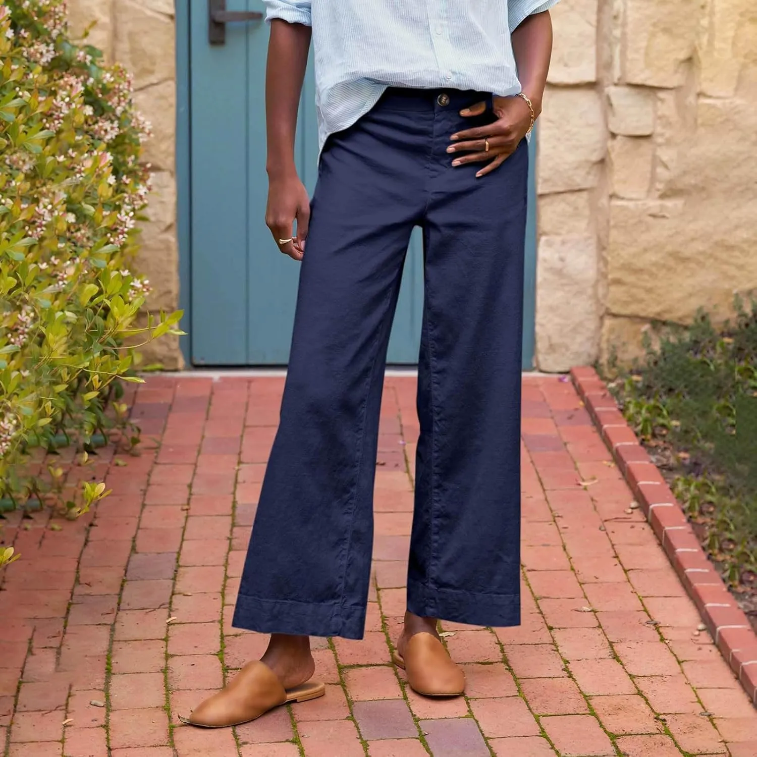 Women Causal Pants Wide Leg high Waist Trousers Daily Solid Color Pocket Straight Leggings Pants Casual Jeans