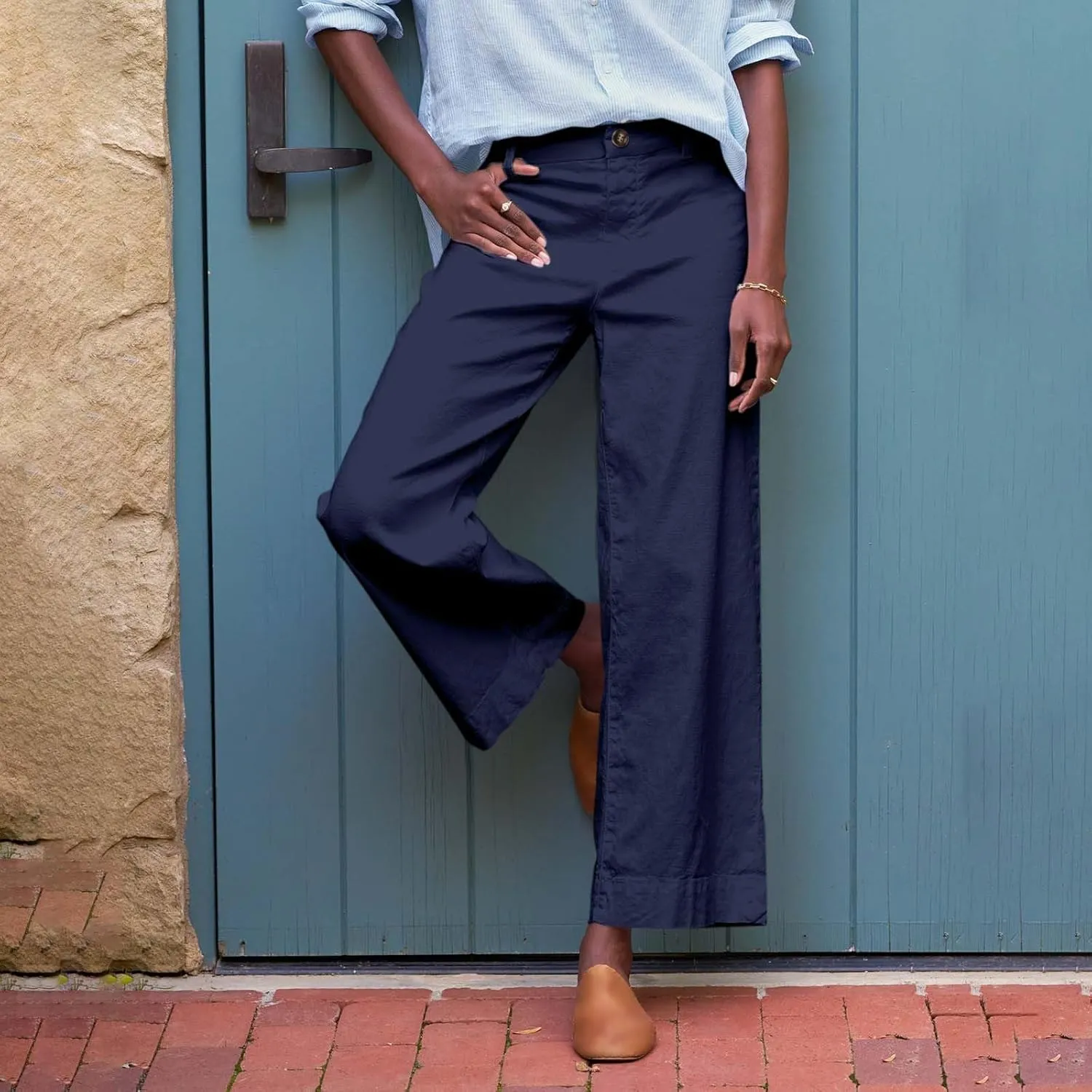 Women Causal Pants Wide Leg high Waist Trousers Daily Solid Color Pocket Straight Leggings Pants Casual Jeans