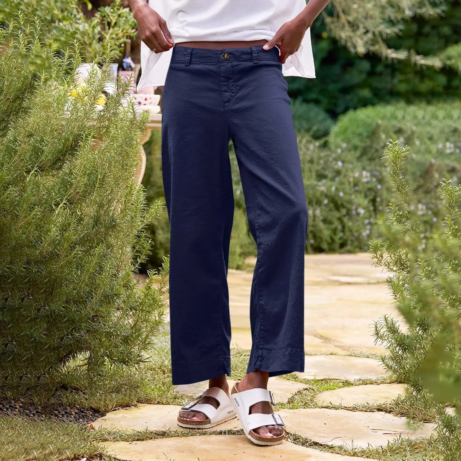 Women Causal Pants Wide Leg high Waist Trousers Daily Solid Color Pocket Straight Leggings Pants Casual Jeans