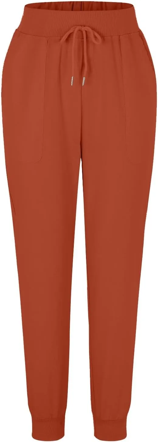 Women Cotton Linen Tapered Pants Drawstring Elastic High Waist Trousers Casual Summer Plus Size Joggers with Pockets