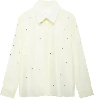 Women European American Casual Blouse Street Style Embroidery Shirts Lapel Button Work Top