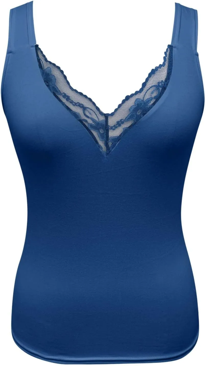 Women Fashion V Neck Floral Print Sleeveless Casual Backless Lace Tank Top Long Tops
