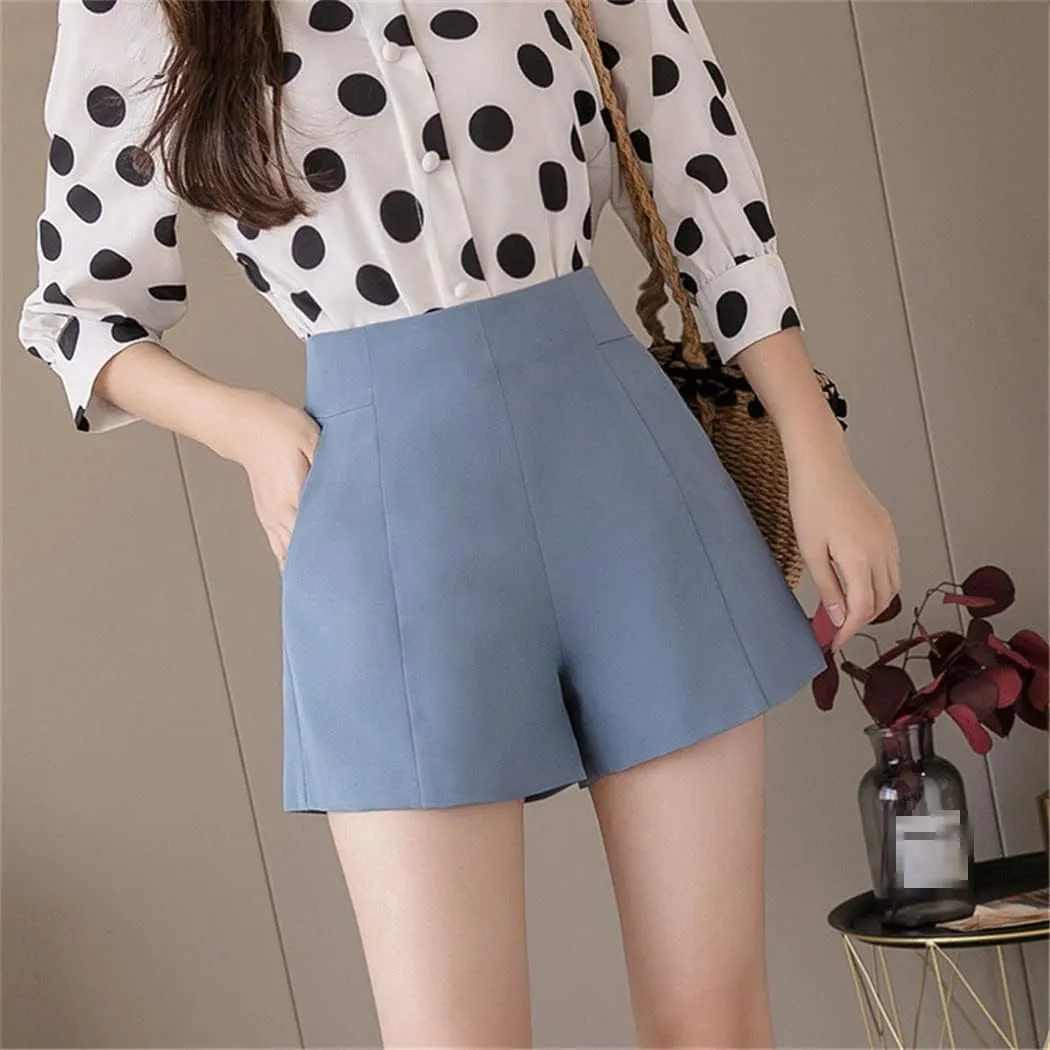 Women High Waisted Chiffon Shorts Female Korean Style Loose A-Line Shorts Elegant Zipper Fly Shorts