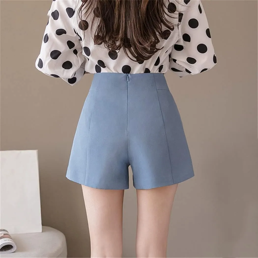 Women High Waisted Chiffon Shorts Female Korean Style Loose A-Line Shorts Elegant Zipper Fly Shorts