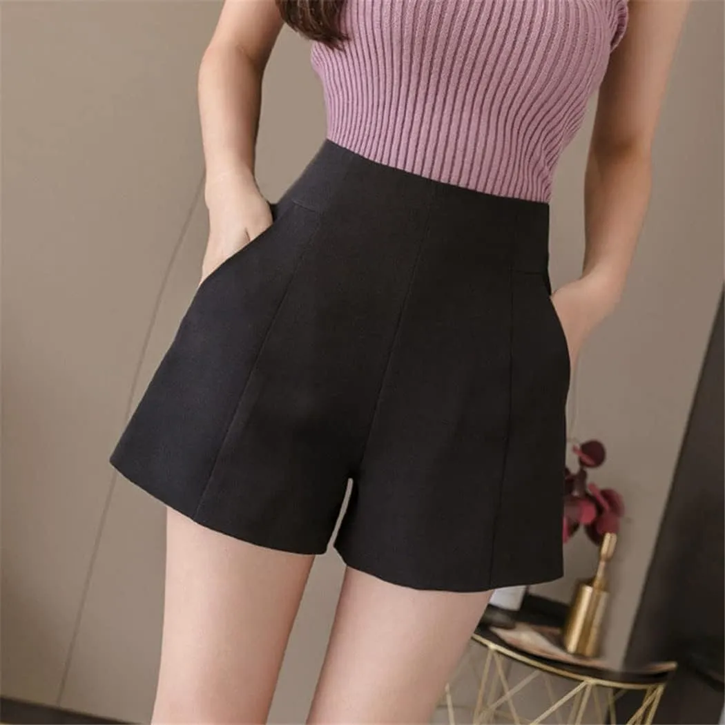 Women High Waisted Chiffon Shorts Female Korean Style Loose A-Line Shorts Elegant Zipper Fly Shorts