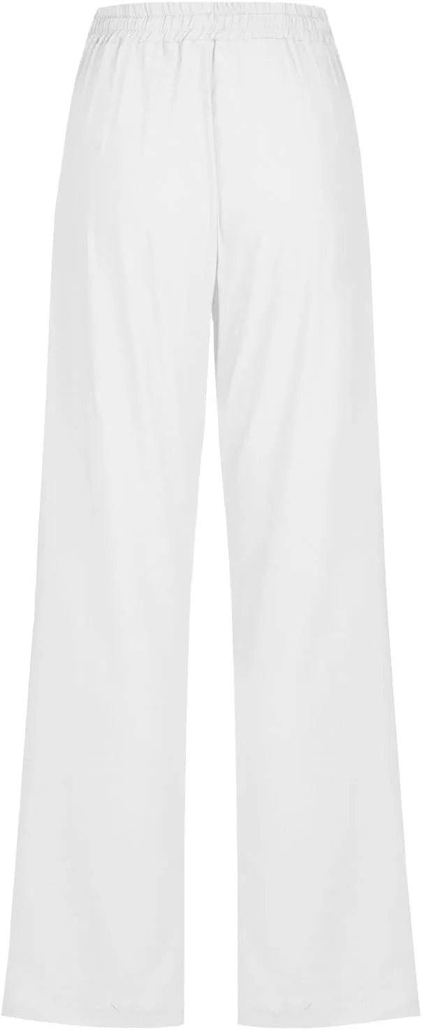 Women Linen Pant Straight Leg Drawstrings High Waist Trousers 2025 Summer Casual Lightweight Breathable Joggers Pants