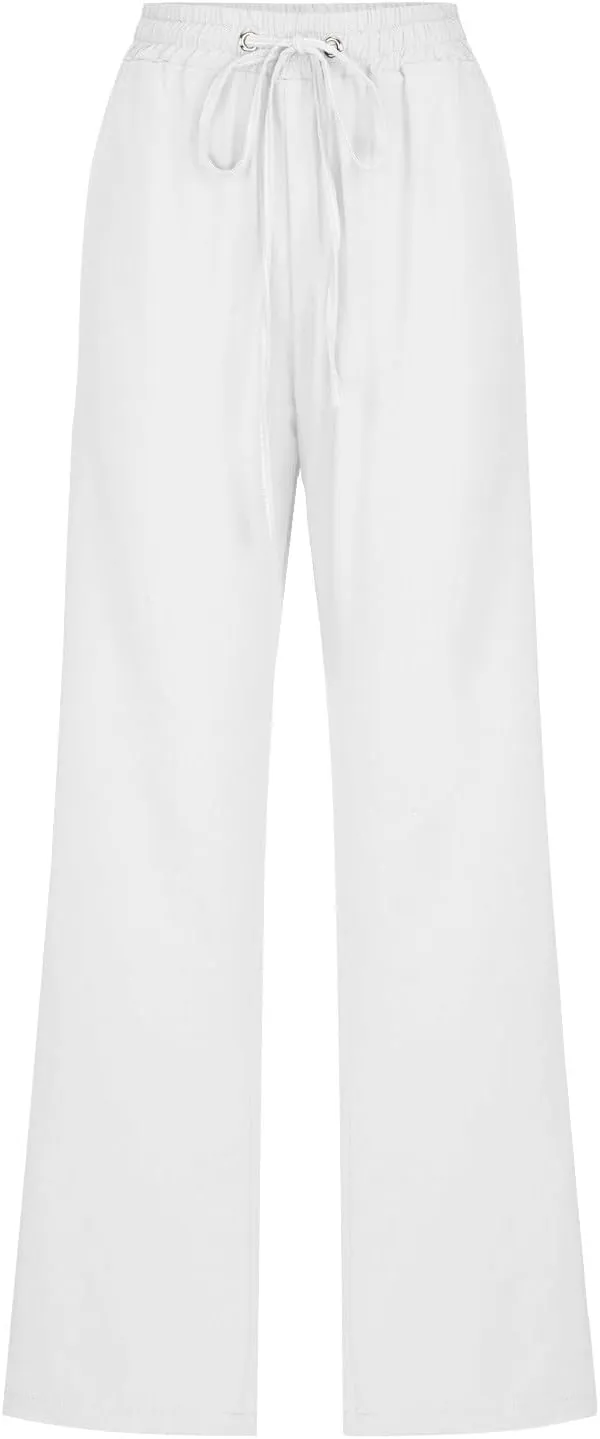 Women Linen Pant Straight Leg Drawstrings High Waist Trousers 2025 Summer Casual Lightweight Breathable Joggers Pants