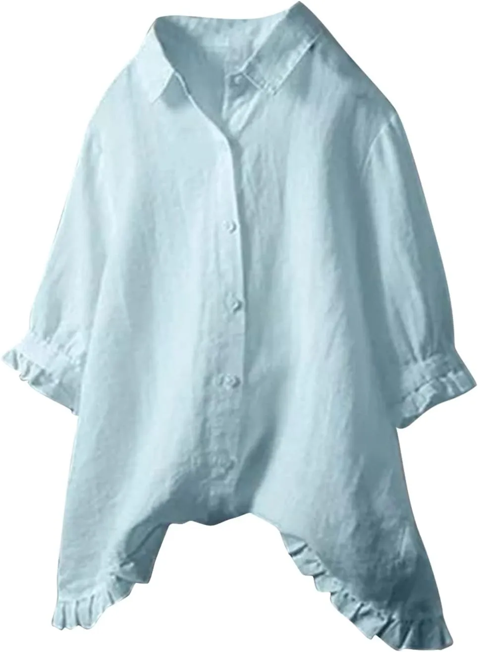 Women Linen Shirts Summer Cotton Linen Plain Long Sleeve T-Shirts Casual Plus Size Basic Crew Neck Tshirts