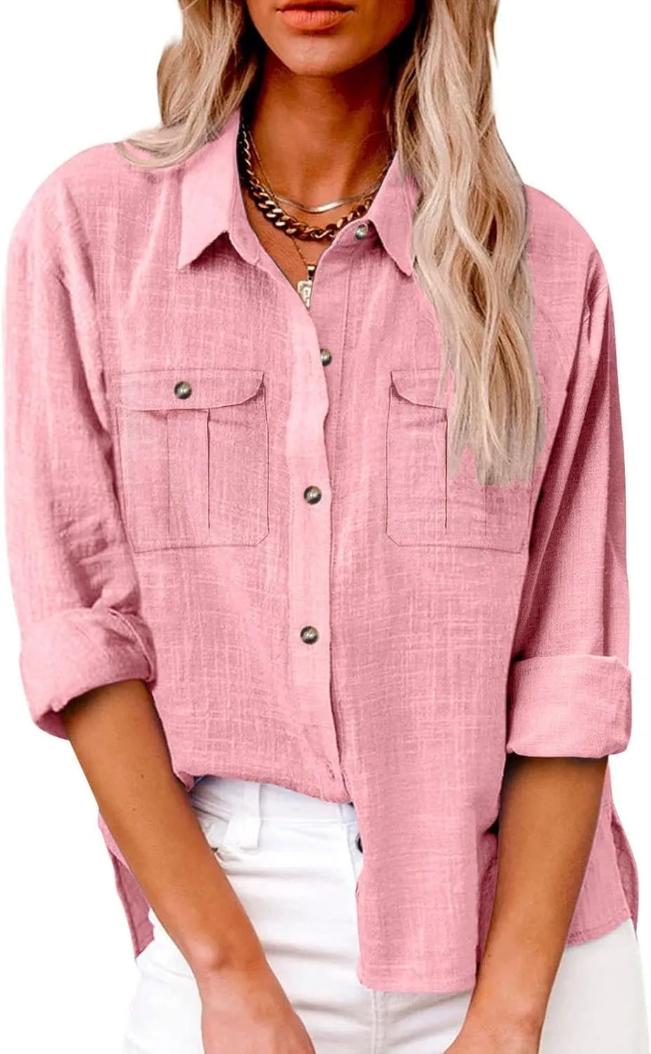 Women Linen Shirts V Neck Button Blouses Bohemian 2024 Summer Tops Short Sleeve Loose Fit T-Shirts