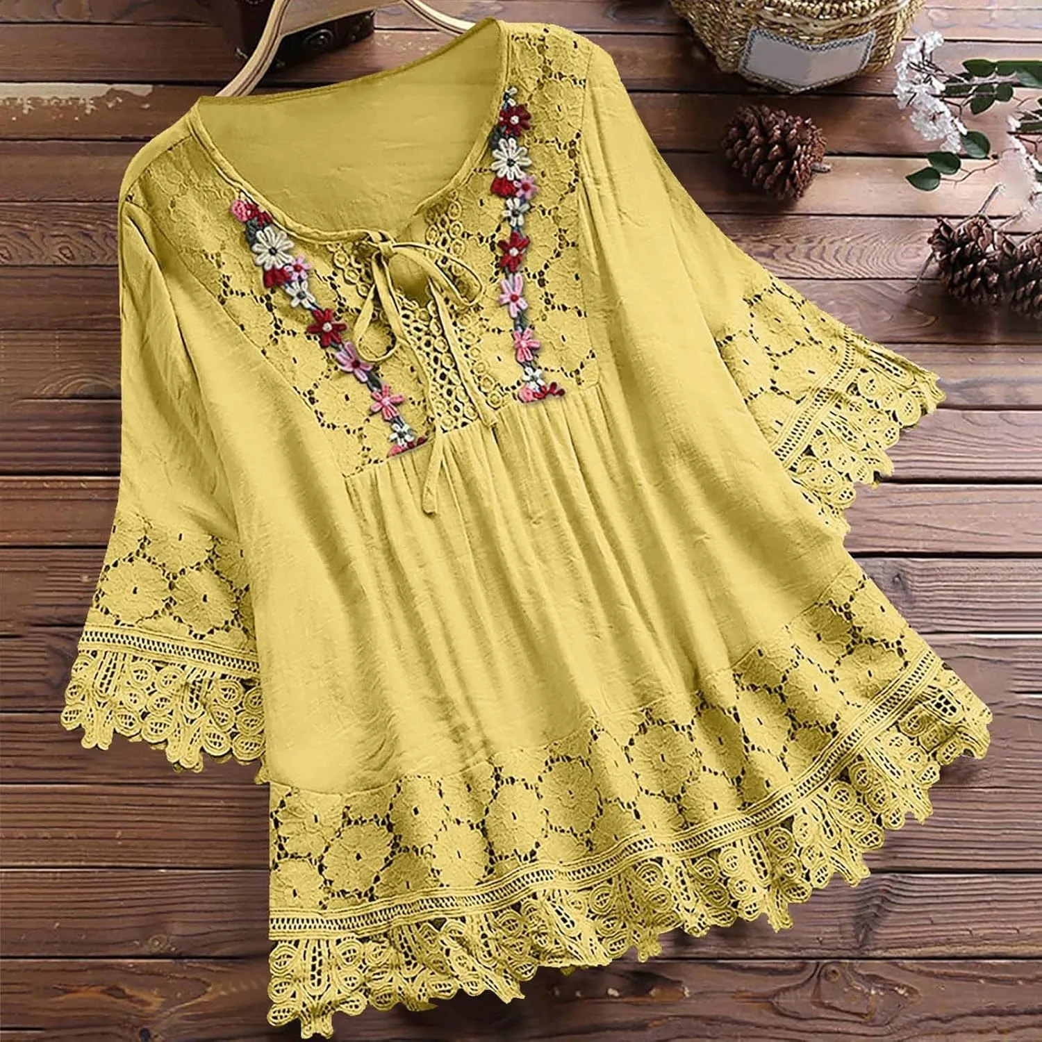 Women Short Sleeve Cotton Linen Shirt Casual V-Neck Oversized T-Shirt Floral Loose Fit Summer Tshirt