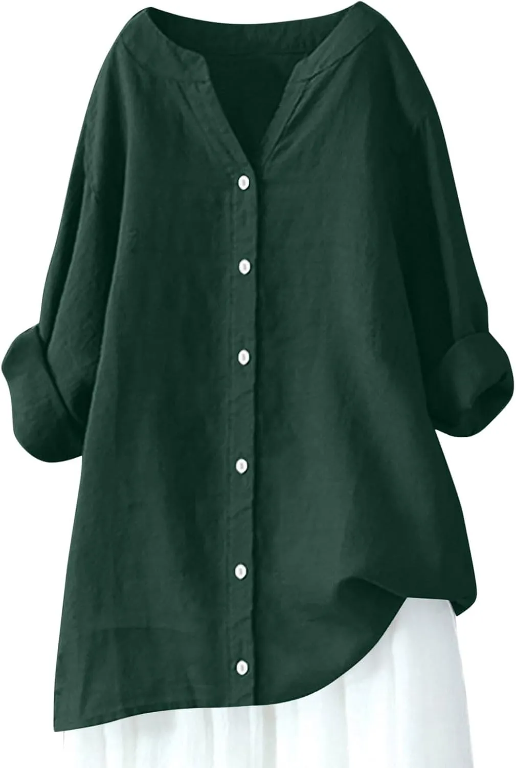 Women Short Sleeve Cotton Linen Shirt Casual V-Neck Oversized T-Shirt Floral Loose Fit Summer Tshirt