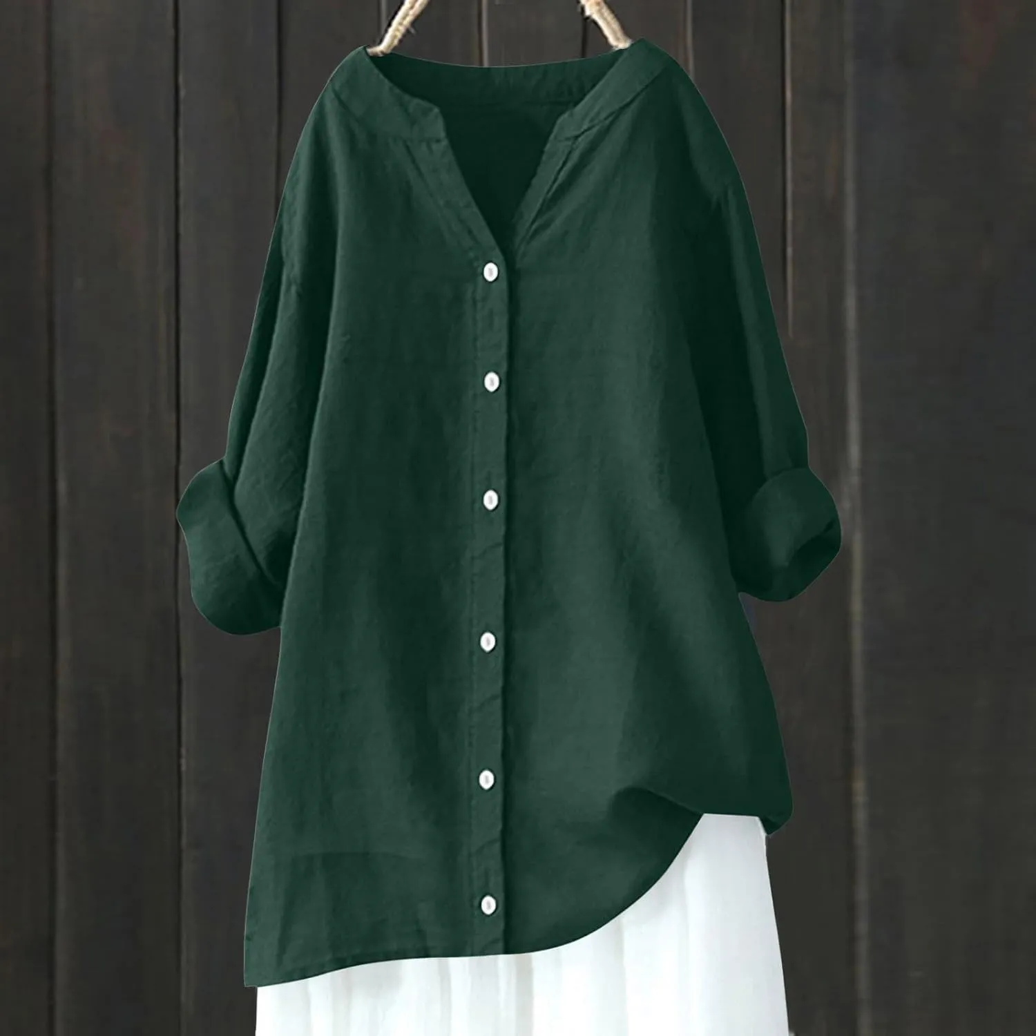 Women Short Sleeve Cotton Linen Shirt Casual V-Neck Oversized T-Shirt Floral Loose Fit Summer Tshirt