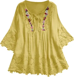 Women Short Sleeve Cotton Linen Shirt Casual V-Neck Oversized T-Shirt Floral Loose Fit Summer Tshirt