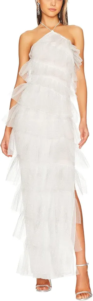 Women Spaghetti Strap Maxi Dress Low Cut Slim Long Dress Y2K Irregular Tassels Bodycon Backless Sheer Mesh Dress
