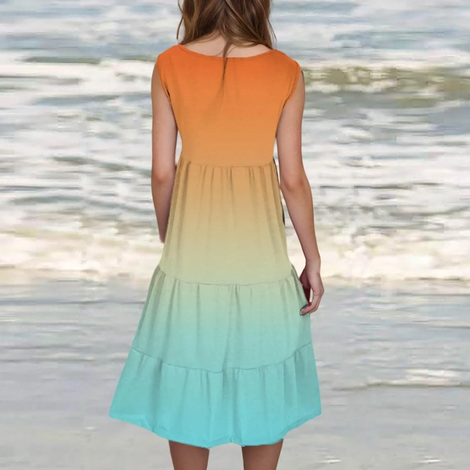 Women's 2025 Summer Flowy Midi Dress Casual Sleeveless Crew Neck Sundresses Lightweight Boho Beach A-Line Dresses