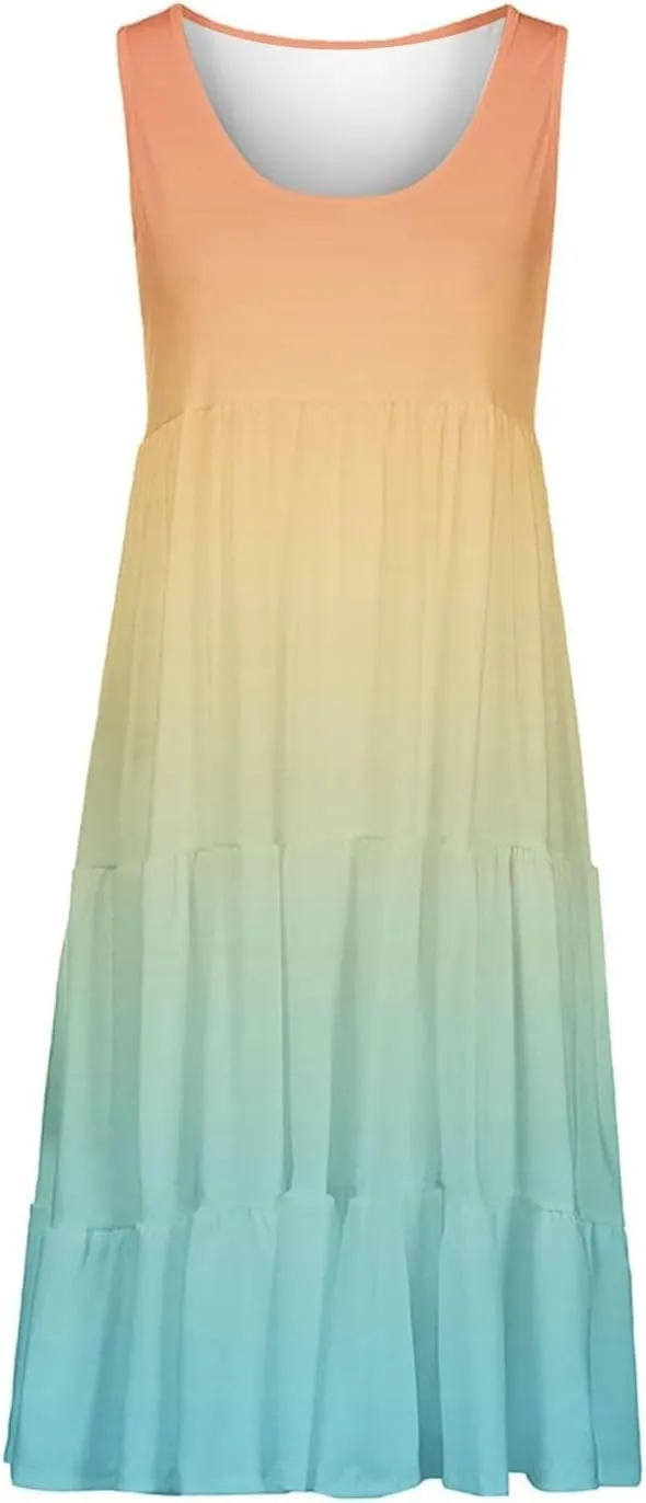 Women's 2025 Summer Flowy Midi Dress Casual Sleeveless Crew Neck Sundresses Lightweight Boho Beach A-Line Dresses