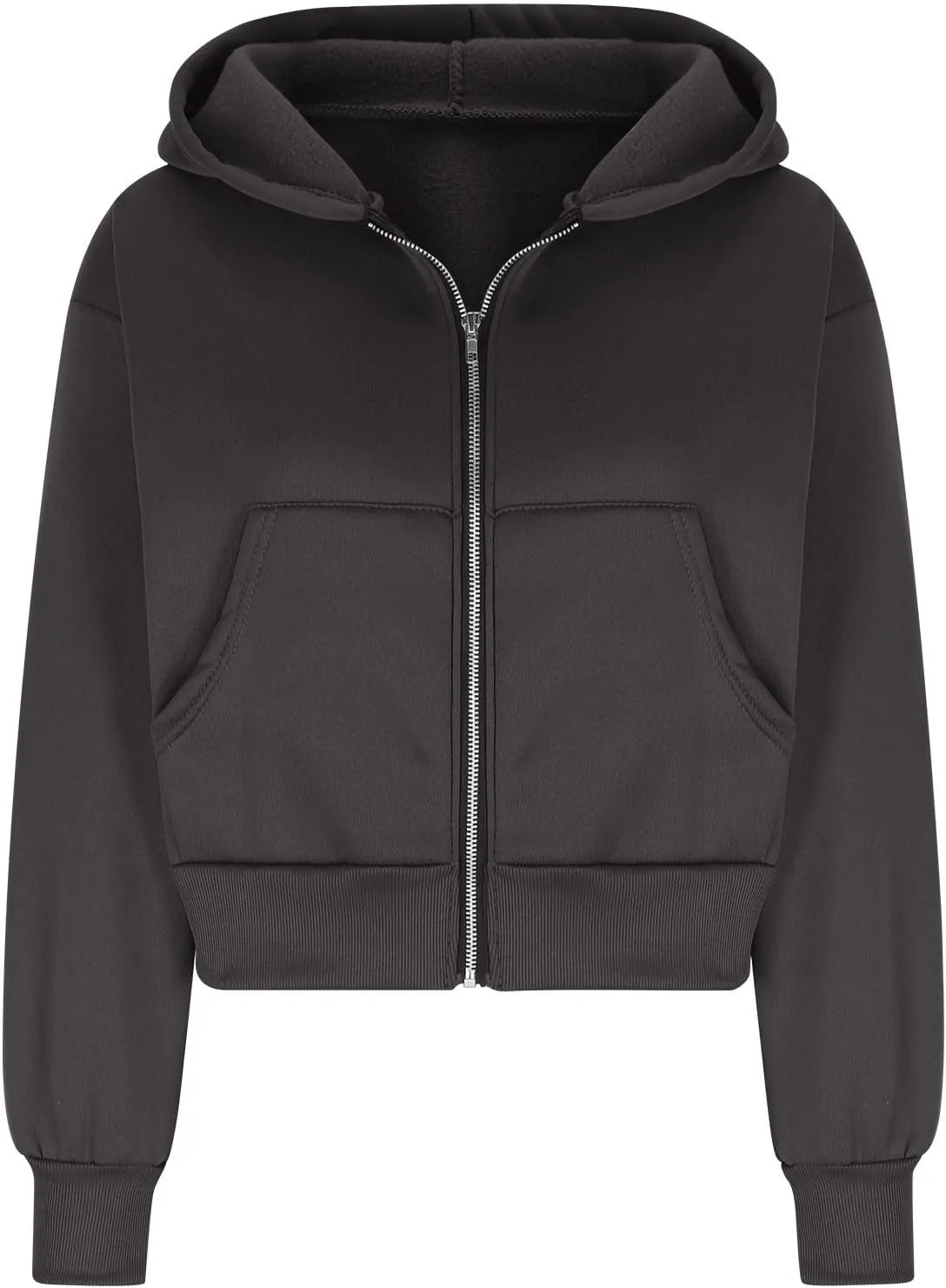Women's Black Zip Up Hoodie Cropped Oversized Fleece Sweatshirt Hood Streetwear Jacket Fall 2024 Streetwear Daliy