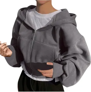 Women's Black Zip Up Hoodie Cropped Oversized Fleece Sweatshirt Hood Streetwear Jacket Fall 2024 Streetwear Daliy