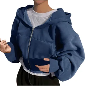 Women's Black Zip Up Hoodie Cropped Oversized Fleece Sweatshirt Hood Streetwear Jacket Fall 2024 Streetwear Daliy