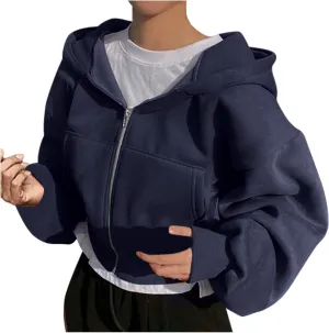 Women's Black Zip Up Hoodie Cropped Oversized Fleece Sweatshirt Hood Streetwear Jacket Fall 2024 Streetwear Daliy