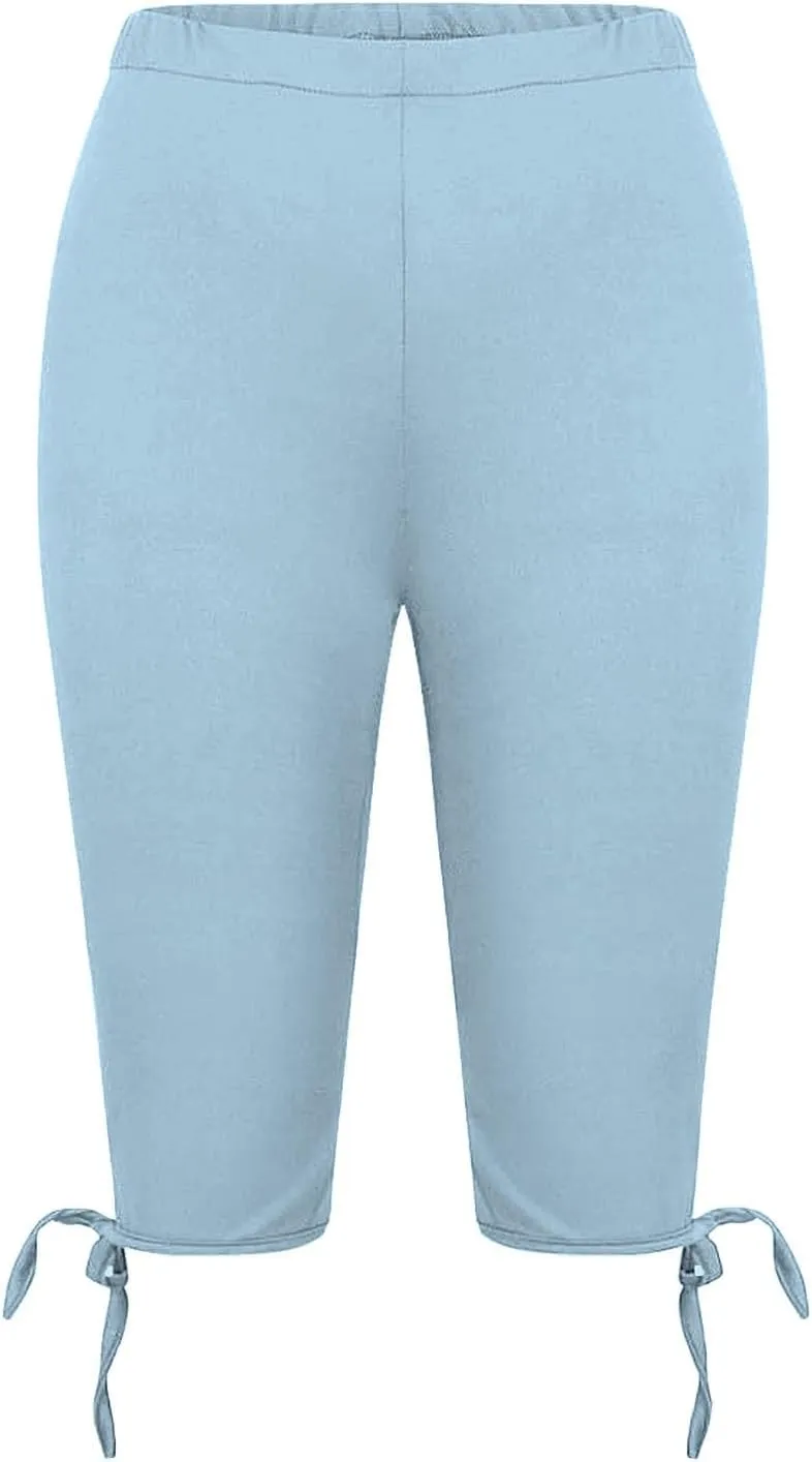Womens Capris for Summer 2025 High Waist Yoga Pants Solid Color Comfy Stretchy Leggings Workout Compression Pants