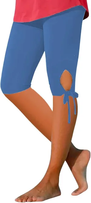 Womens Capris for Summer 2025 High Waist Yoga Pants Solid Color Comfy Stretchy Leggings Workout Compression Pants
